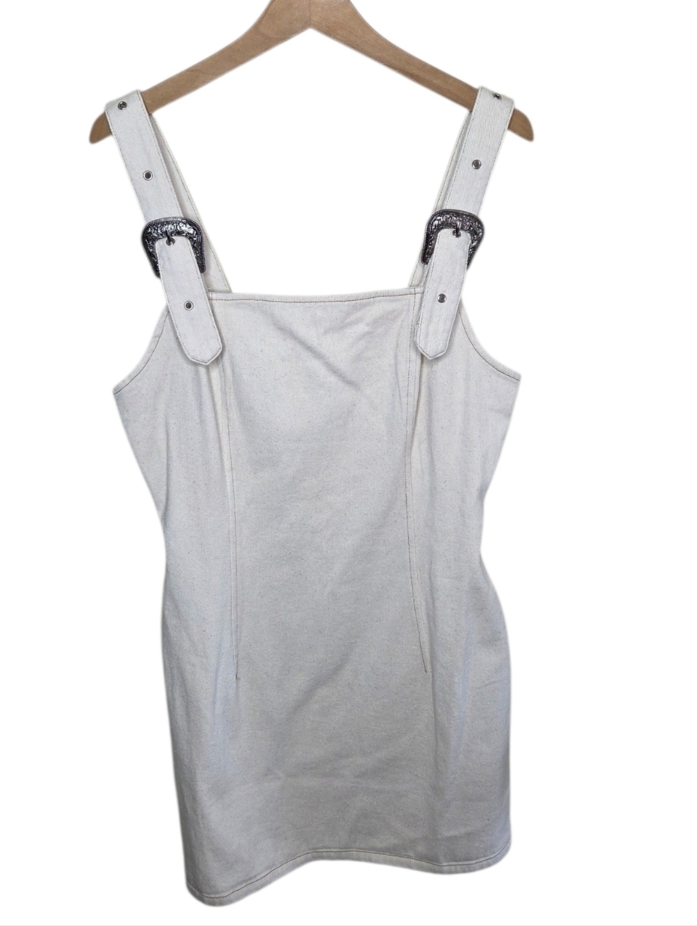 Everyday Chic Boutique Cream Western Buckle Mini Dress Size Large 100% Cotton